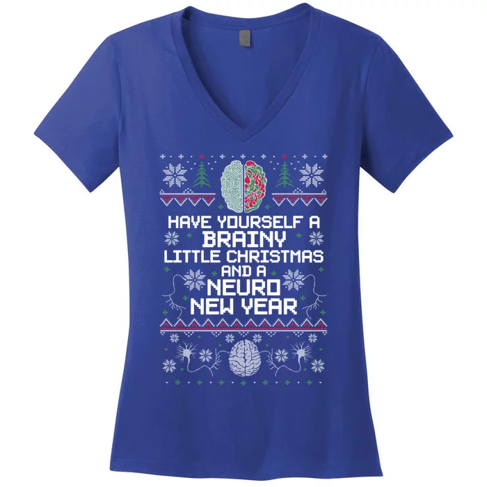 Funny Christmas Brainy Christmas And A Neuro New Year Ugly Gift Women's V-Neck T-Shirt