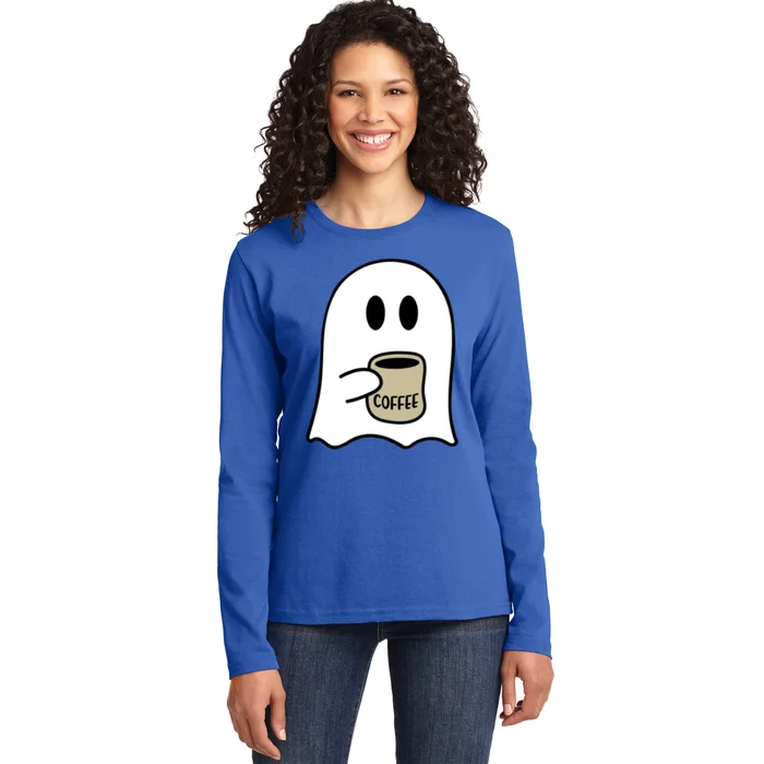 Funny Cute Boo Ghost Coffee Halloween Costume Spooky Season Gift Ladies Long Sleeve Shirt