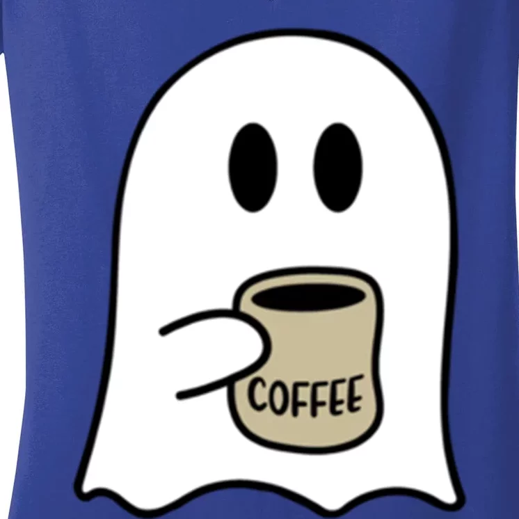 Funny Cute Boo Ghost Coffee Halloween Costume Spooky Season Gift Women's V-Neck T-Shirt