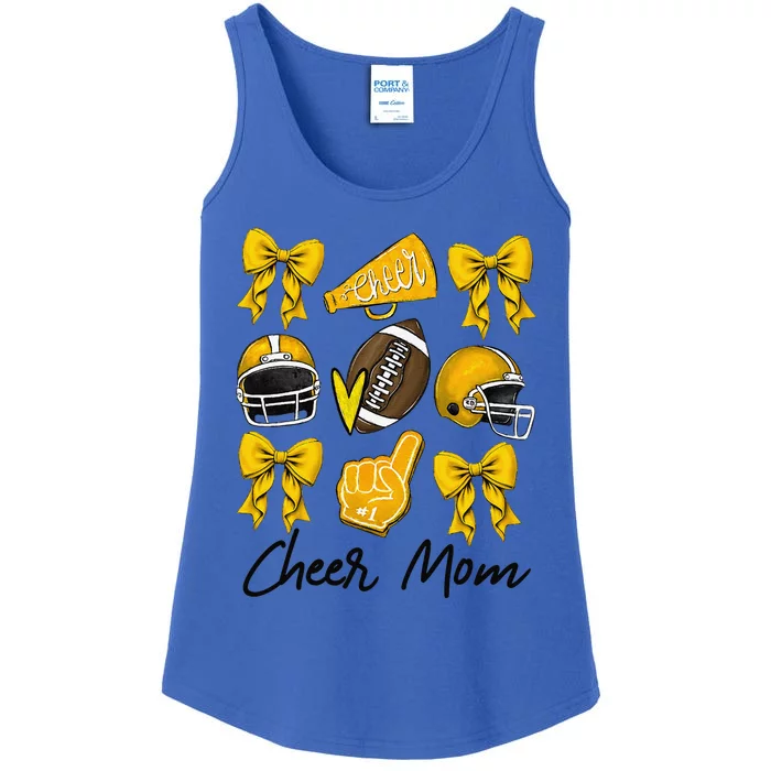 Football Coquette Bow Cheer Mom Yellow Gift Ladies Essential Tank