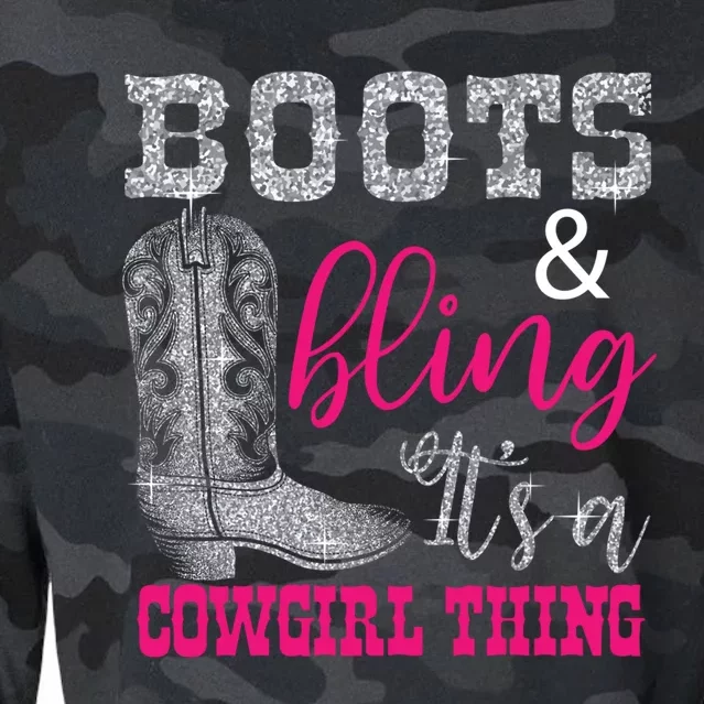 Funny Cowgirl Boots Bling Gift Cute Love Country Life Cool Gift Cropped Pullover Crew