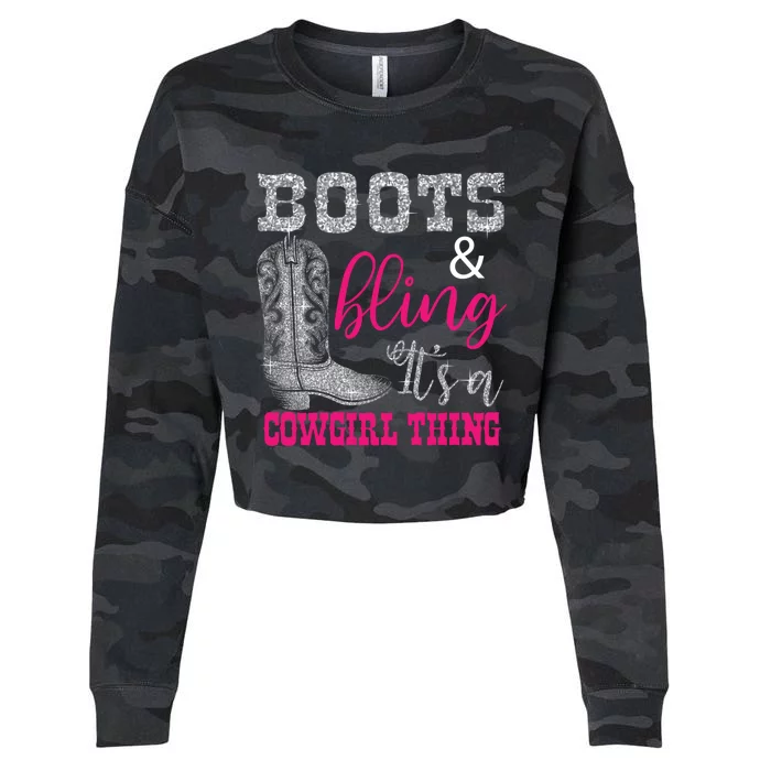 Funny Cowgirl Boots Bling Gift Cute Love Country Life Cool Gift Cropped Pullover Crew