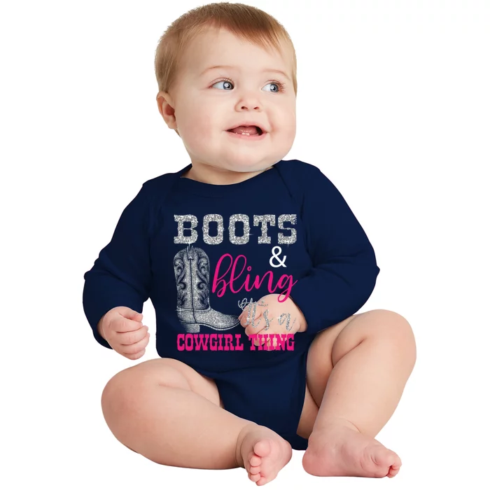 Funny Cowgirl Boots Bling Gift Cute Love Country Life Cool Gift Baby Long Sleeve Bodysuit