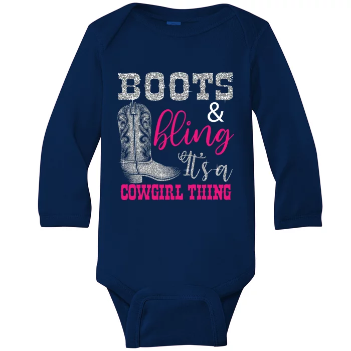 Funny Cowgirl Boots Bling Gift Cute Love Country Life Cool Gift Baby Long Sleeve Bodysuit