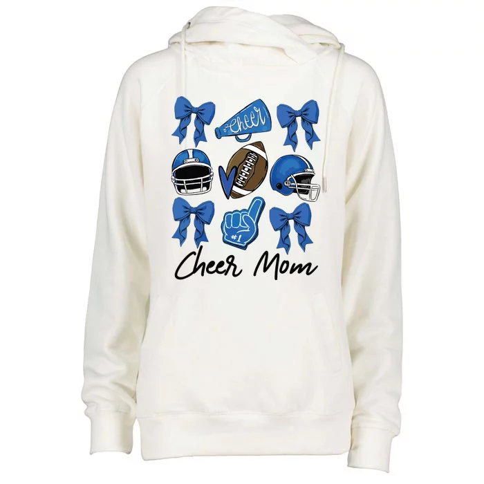 Football Coquette Bow Cheer Mom Blue Womens Funnel Neck Pullover Hood