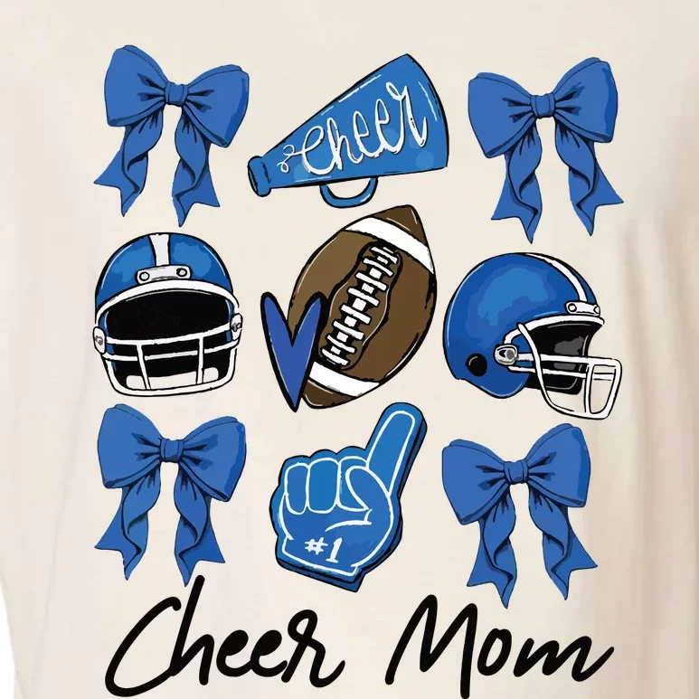 Football Coquette Bow Cheer Mom Blue Garment-Dyed Women's Muscle Tee