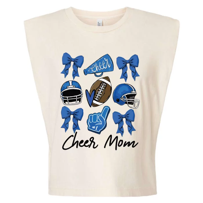 Football Coquette Bow Cheer Mom Blue Garment-Dyed Women's Muscle Tee