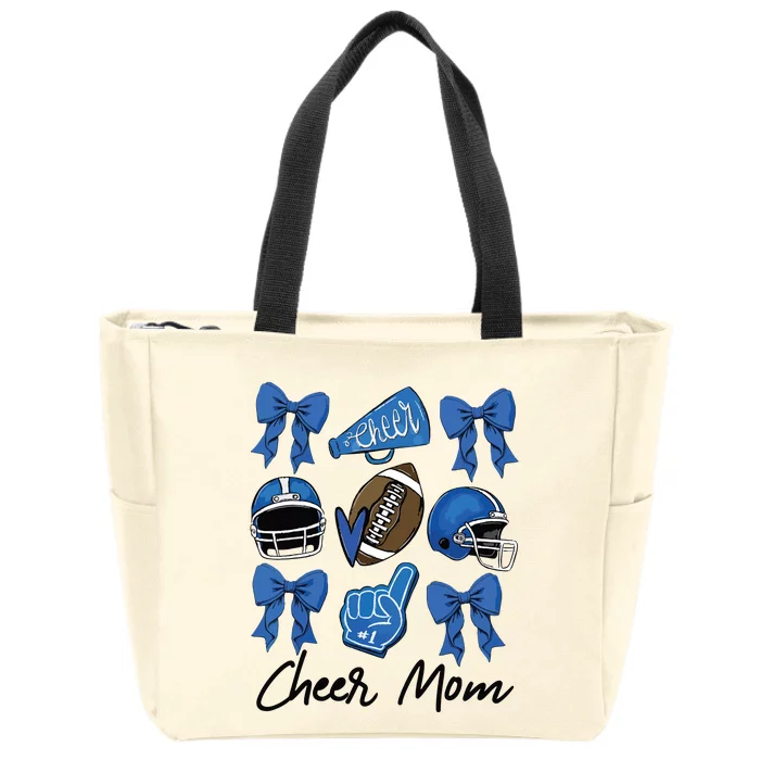 Football Coquette Bow Cheer Mom Blue Zip Tote Bag