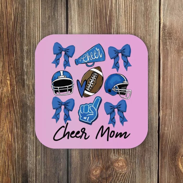 Football Coquette Bow Cheer Mom Blue Coaster