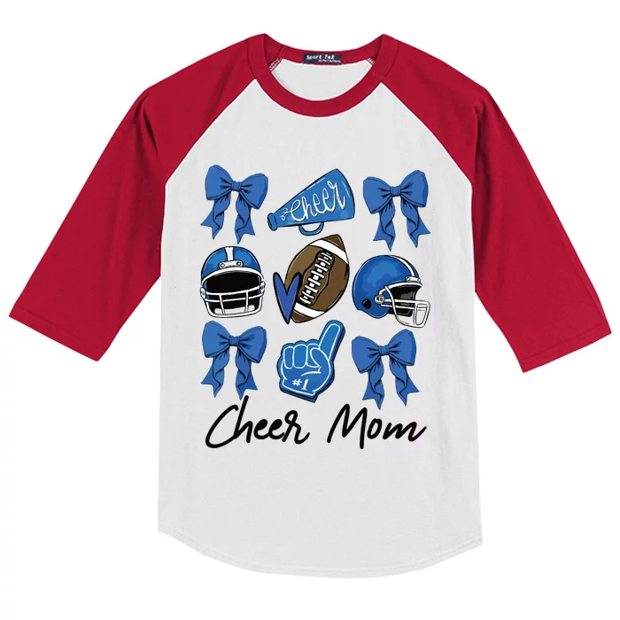 Football Coquette Bow Cheer Mom Blue Kids Colorblock Raglan Jersey