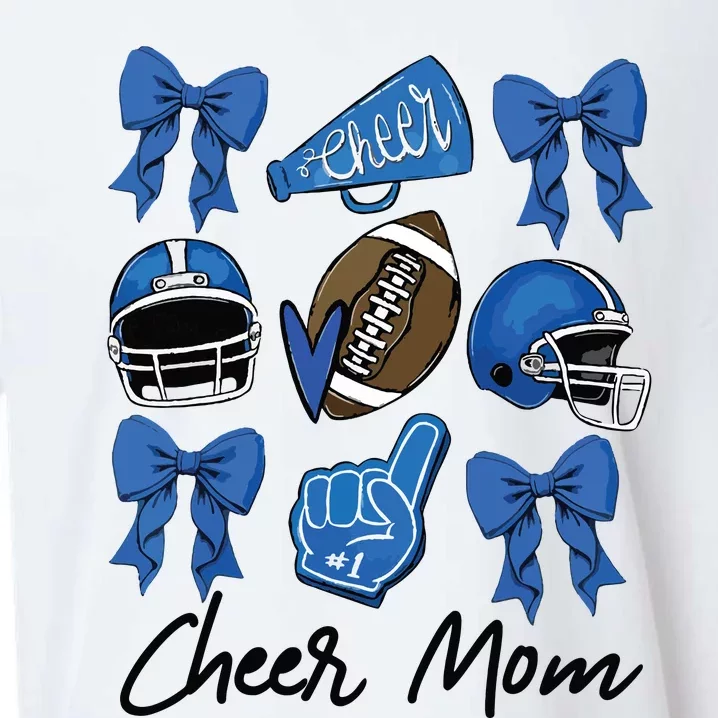 Football Coquette Bow Cheer Mom Blue Sueded Cloud Jersey T-Shirt