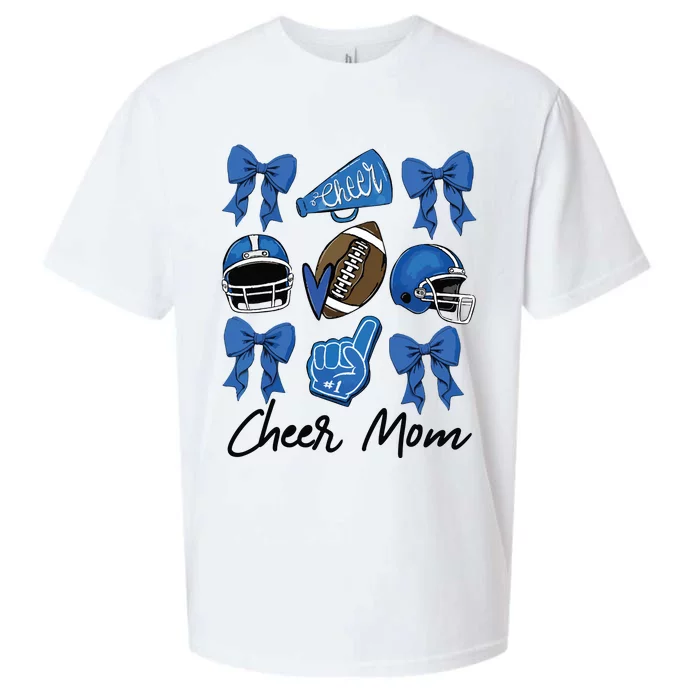 Football Coquette Bow Cheer Mom Blue Sueded Cloud Jersey T-Shirt