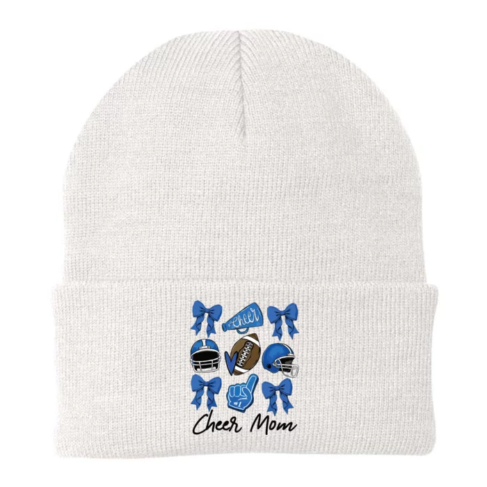 Football Coquette Bow Cheer Mom Blue Knit Cap Winter Beanie