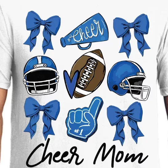 Football Coquette Bow Cheer Mom Blue Pajama Set