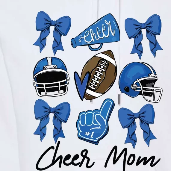 Football Coquette Bow Cheer Mom Blue Premium Hoodie