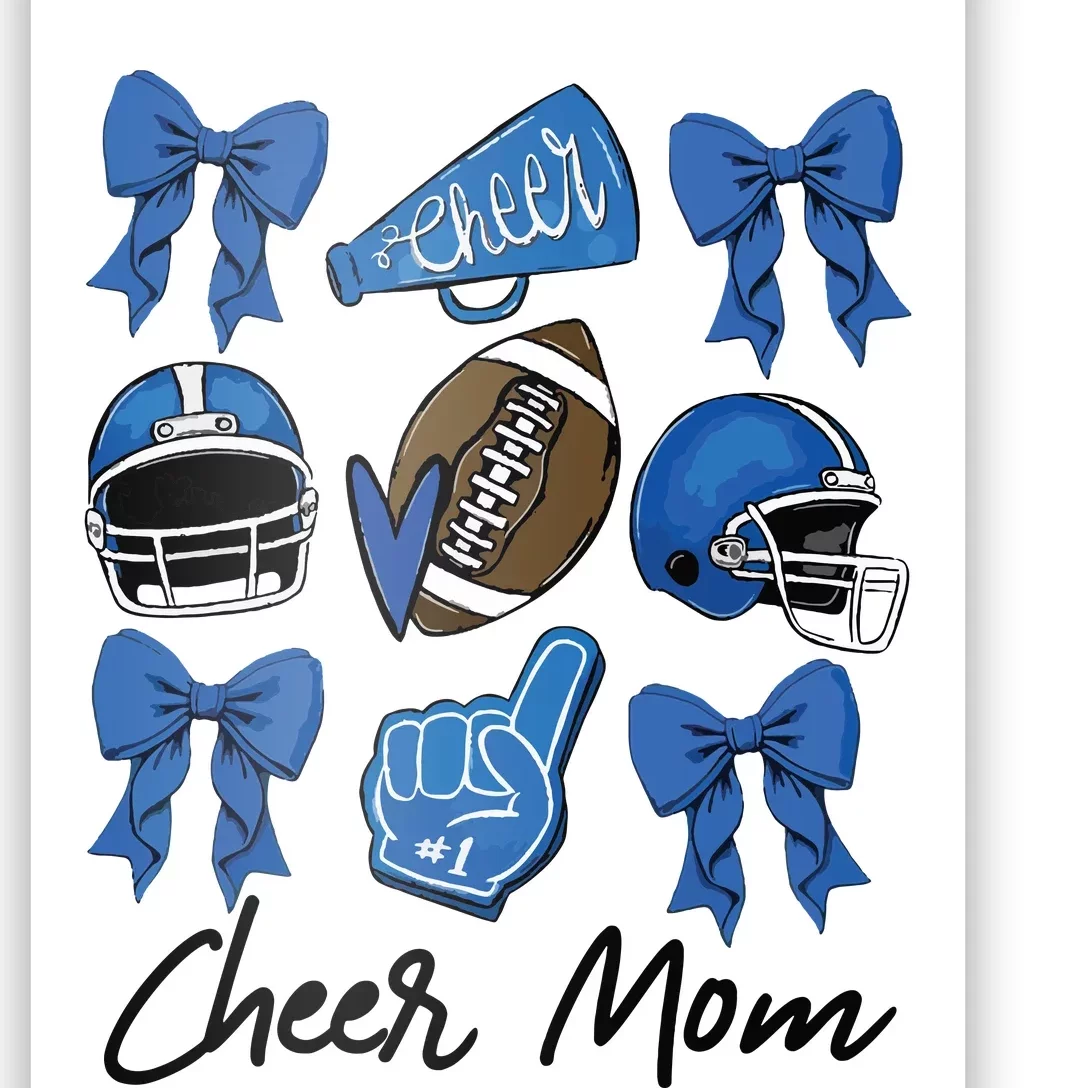 Football Coquette Bow Cheer Mom Blue Poster