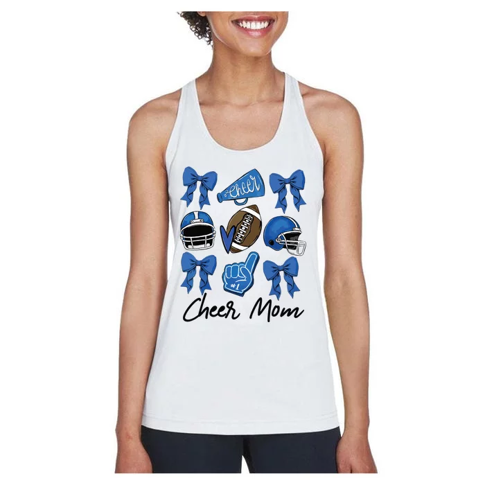 Football Coquette Bow Cheer Mom Blue Women's Racerback Tank