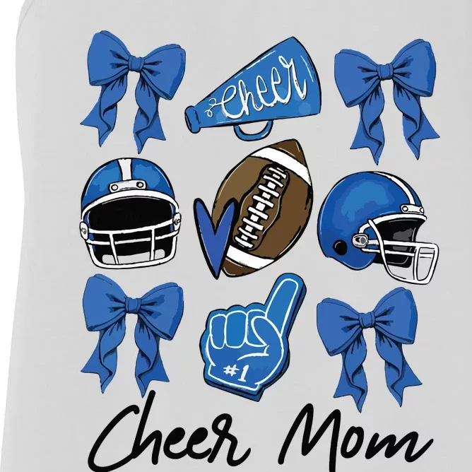 Football Coquette Bow Cheer Mom Blue Women's Racerback Tank