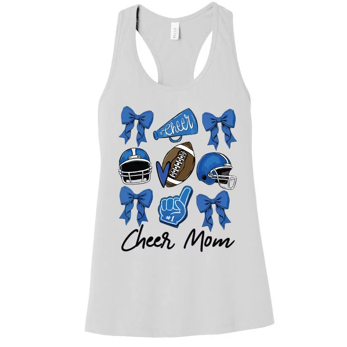 Football Coquette Bow Cheer Mom Blue Women's Racerback Tank