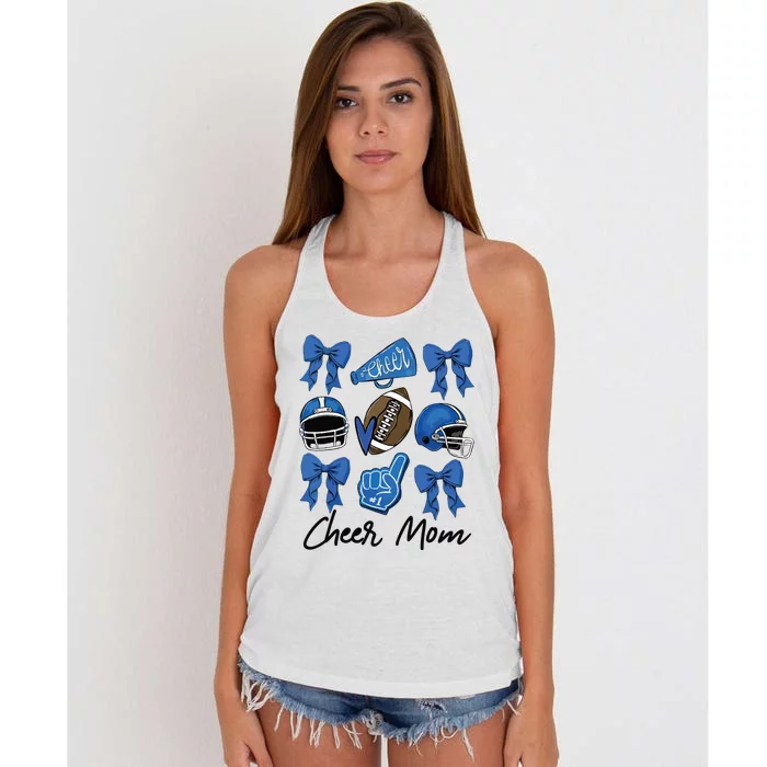 Football Coquette Bow Cheer Mom Blue Women's Knotted Racerback Tank