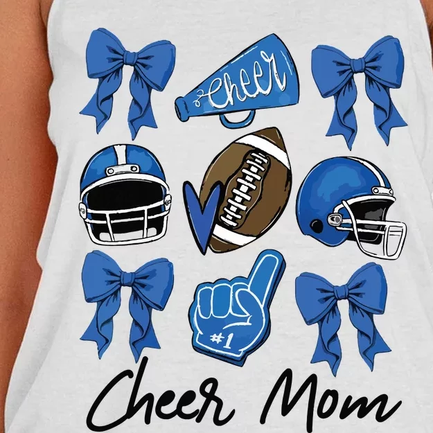 Football Coquette Bow Cheer Mom Blue Women's Knotted Racerback Tank