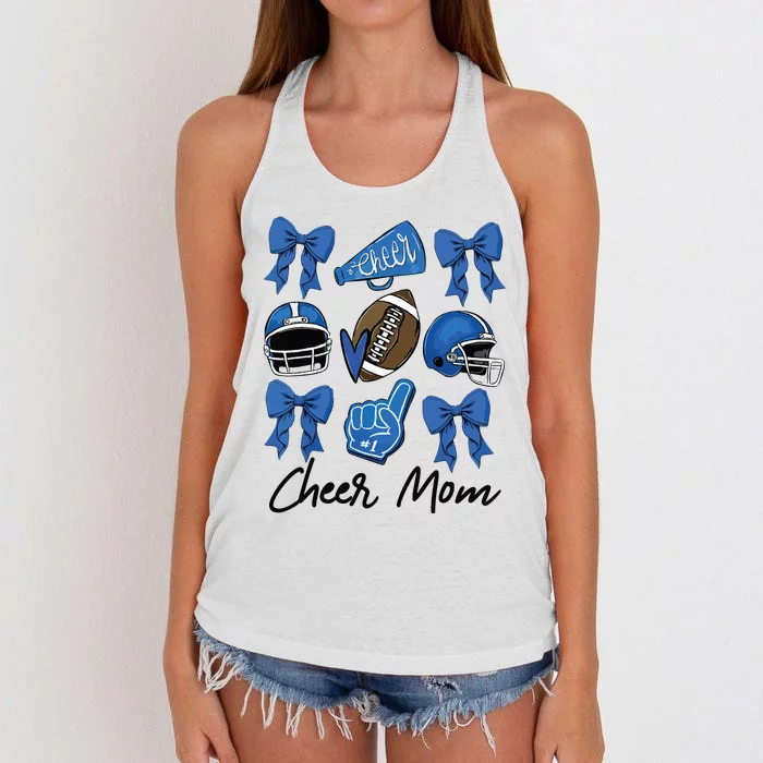 Football Coquette Bow Cheer Mom Blue Women's Knotted Racerback Tank