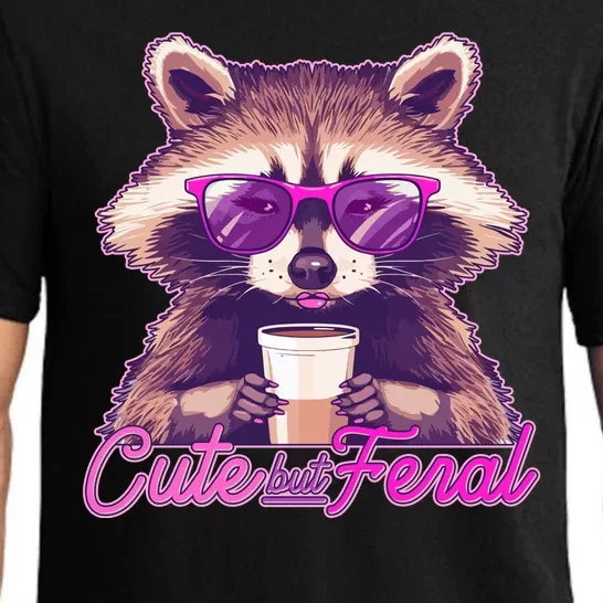 Funny Cute But Feral Coffee Raccoon Pajama Set