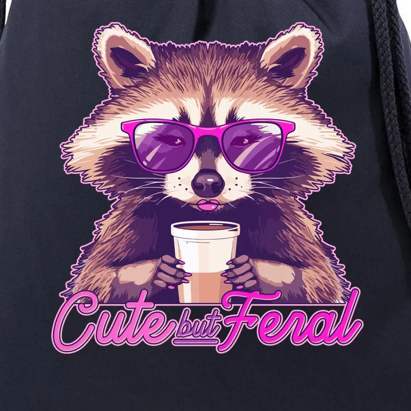 Funny Cute But Feral Coffee Raccoon Drawstring Bag