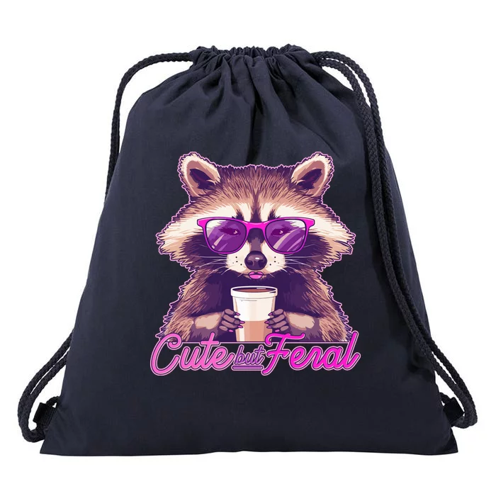 Funny Cute But Feral Coffee Raccoon Drawstring Bag