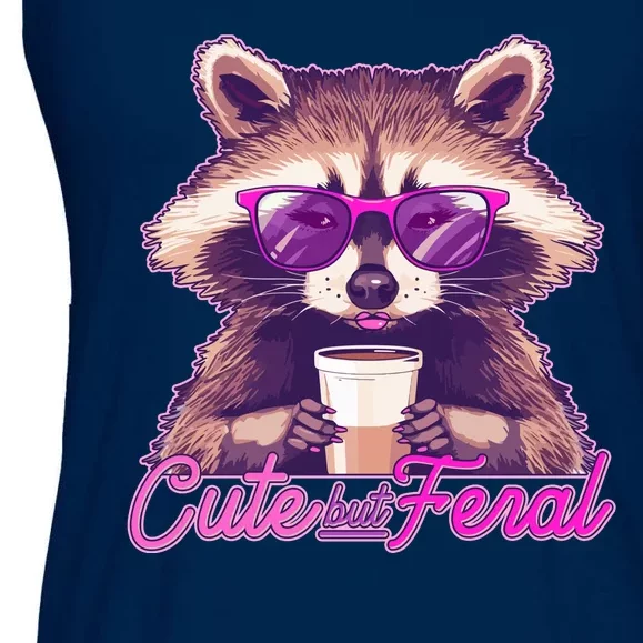 Funny Cute But Feral Coffee Raccoon Ladies Essential Flowy Tank