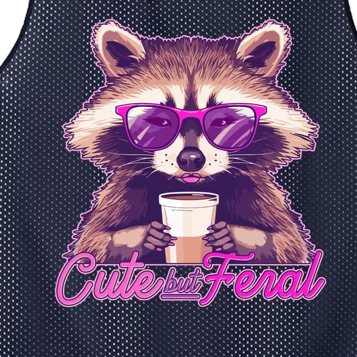 Funny Cute But Feral Coffee Raccoon Mesh Reversible Basketball Jersey Tank