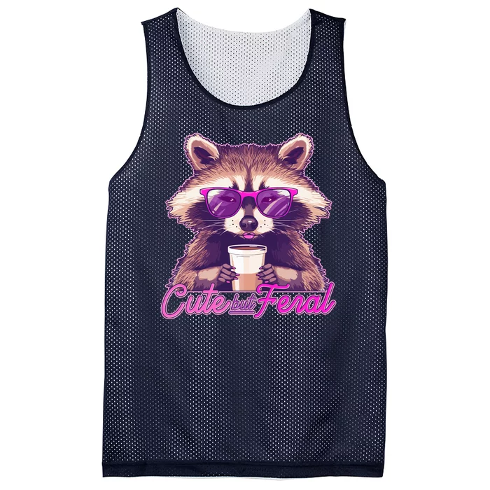 Funny Cute But Feral Coffee Raccoon Mesh Reversible Basketball Jersey Tank