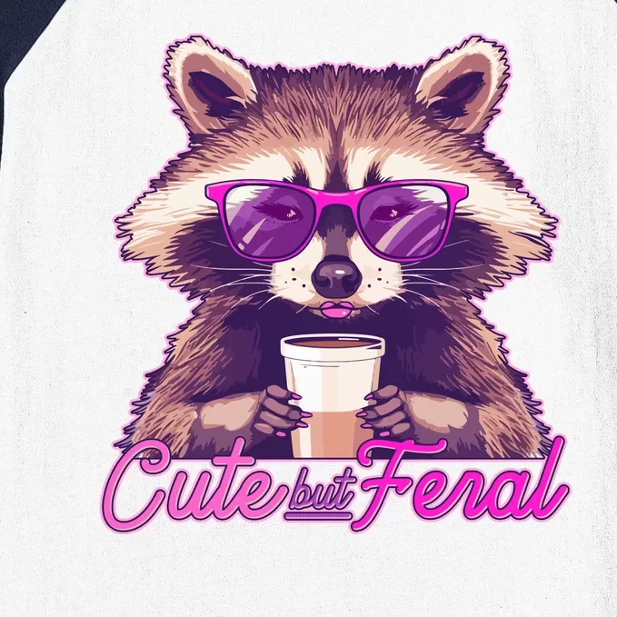 Funny Cute But Feral Coffee Raccoon Baseball Sleeve Shirt