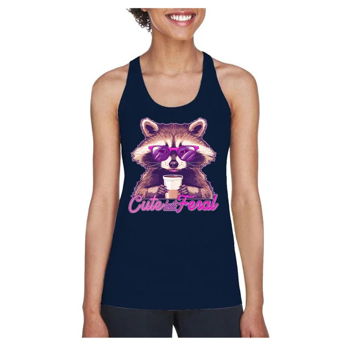 Funny Cute But Feral Coffee Raccoon Women's Racerback Tank