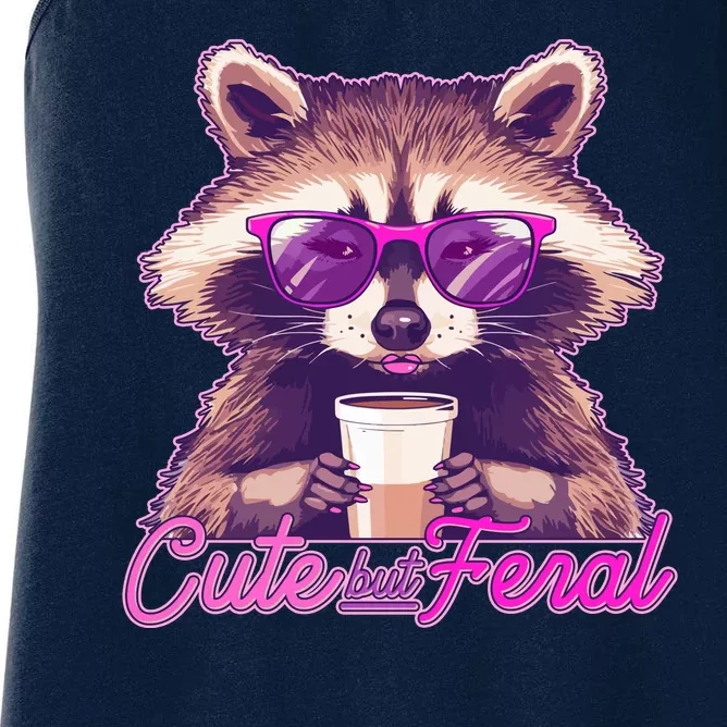 Funny Cute But Feral Coffee Raccoon Women's Racerback Tank