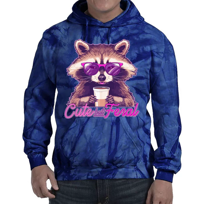 Funny Cute But Feral Coffee Raccoon Tie Dye Hoodie