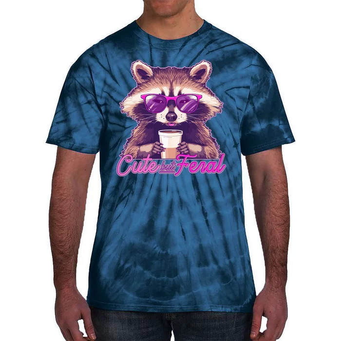 Funny Cute But Feral Coffee Raccoon Tie-Dye T-Shirt