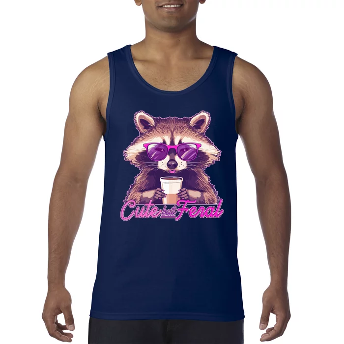 Funny Cute But Feral Coffee Raccoon Tank Top