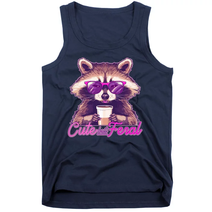 Funny Cute But Feral Coffee Raccoon Tank Top