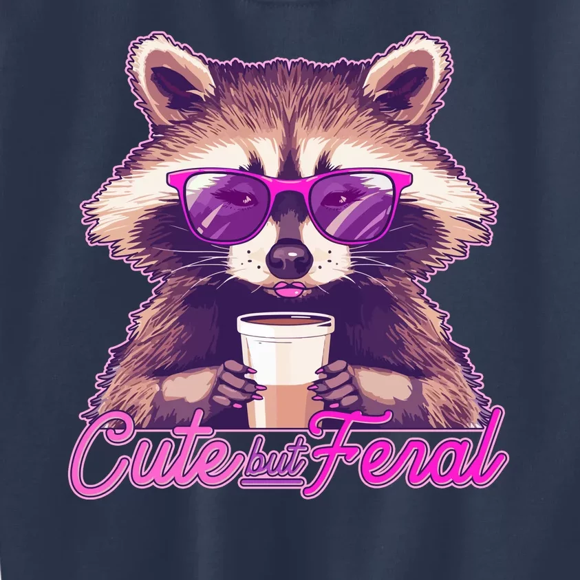 Funny Cute But Feral Coffee Raccoon Kids Sweatshirt