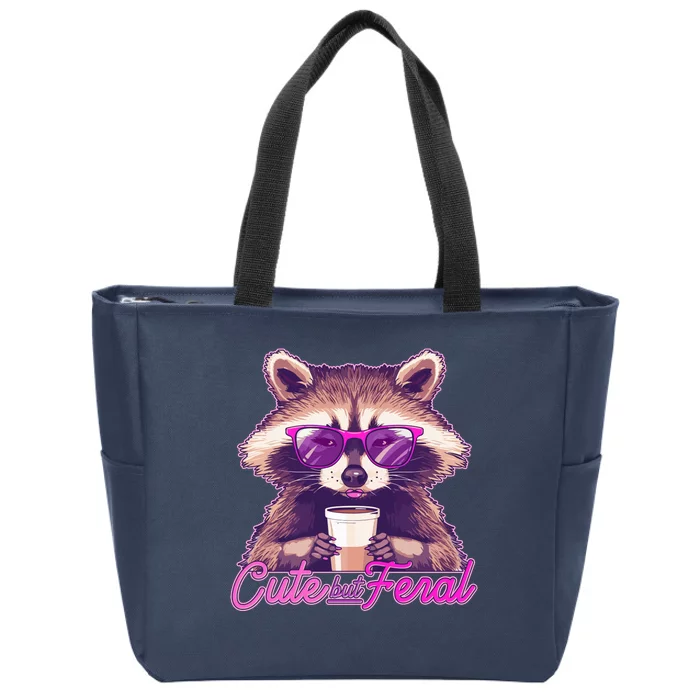 Funny Cute But Feral Coffee Raccoon Zip Tote Bag