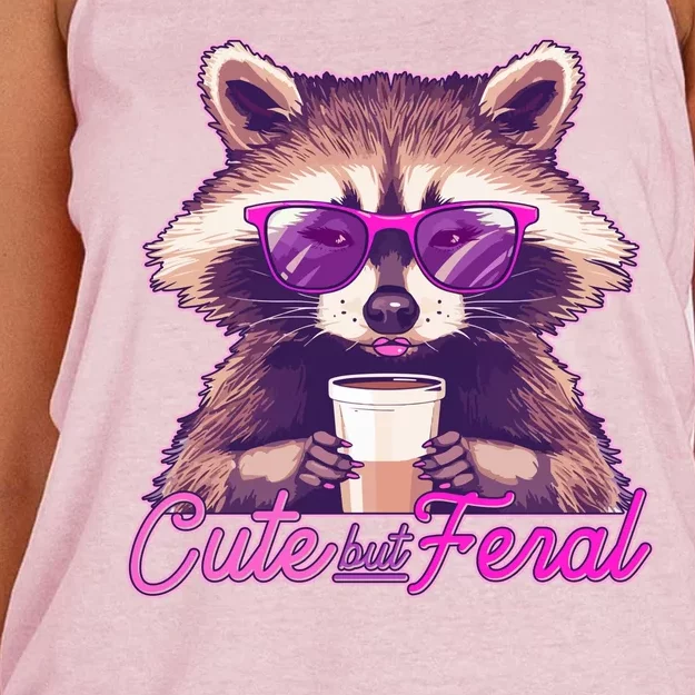 Funny Cute But Feral Coffee Raccoon Women's Knotted Racerback Tank