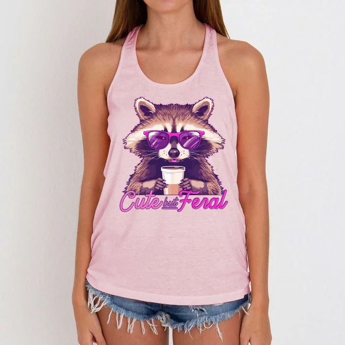 Funny Cute But Feral Coffee Raccoon Women's Knotted Racerback Tank