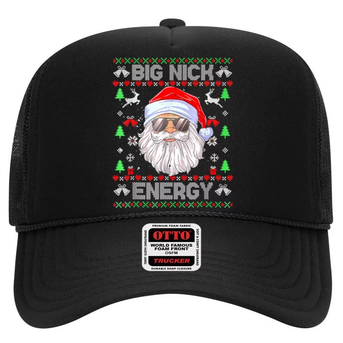 Funny Christmas Big Nick Energy Santa Naughty Adult Humor High Crown Mesh Trucker Hat