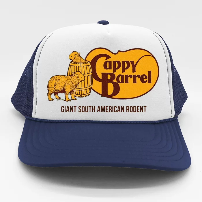 Funny Cappy Barrel Capybara Campaign Store Logo Trucker Hat