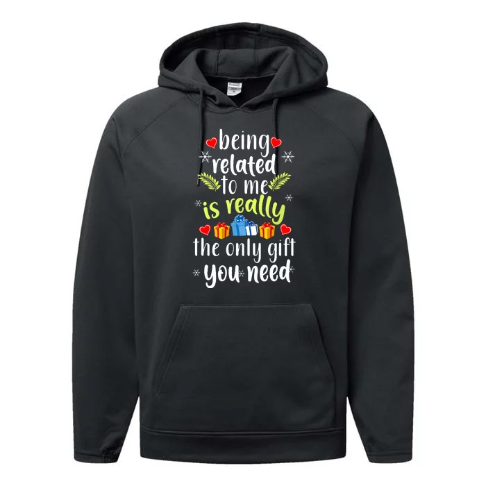 Funny Christmas Being Related To Me Family Xmas Pajamas Gift Performance Fleece Hoodie