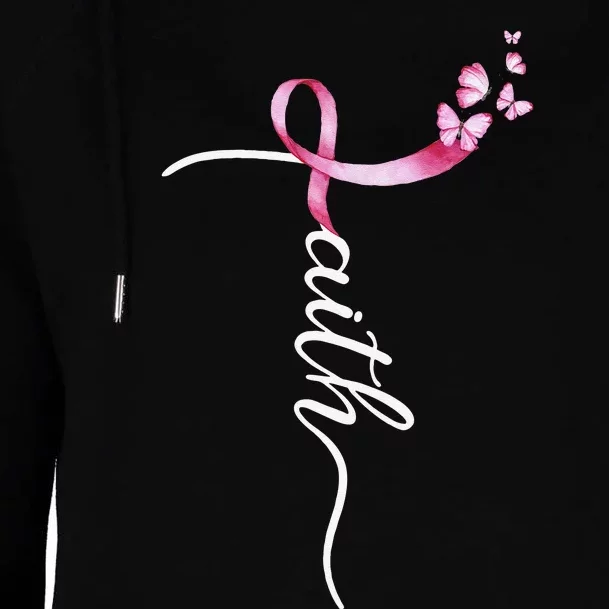 Faith Cross Breast Cancer Awareness Ribbon Christian Warrior Womens Funnel Neck Pullover Hood