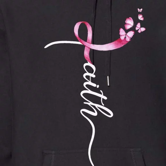 Faith Cross Breast Cancer Awareness Ribbon Christian Warrior Premium Hoodie