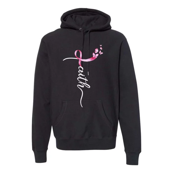 Faith Cross Breast Cancer Awareness Ribbon Christian Warrior Premium Hoodie