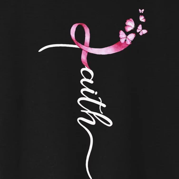 Faith Cross Breast Cancer Awareness Ribbon Christian Warrior Women's Crop Top Tee